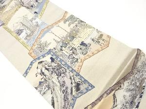 金通し時代人物に風景・船模様織出し袋帯